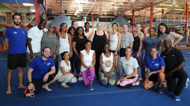 Dominique Dawes and guests at the Strong But Powerful event hosted by Tide at Chelsea Piers in New York City on August 9, 2016.
