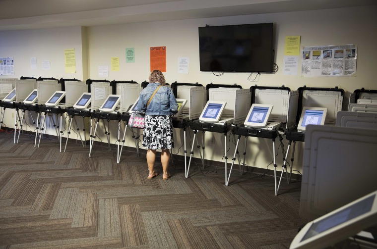 Image: A voter casts her ballot at a polling site in Atlanta