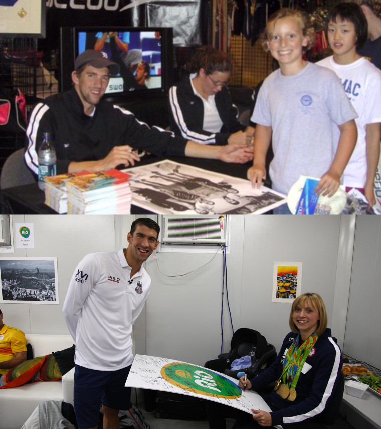 9-year-old Katie Ledecky gets an autograph from Michael Phelps in 2006... and co-signs her own in 2016!