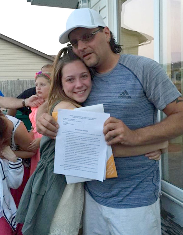 Teen asks mom's boyfriend to adopt her at graduation party.