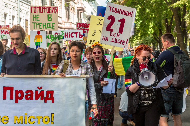 A scene from Odessa Pride in Odessa, Ukraine on August 12, 2016.