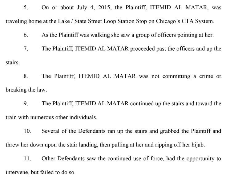 An excerpt of Al Matar's lawsuit detailing her arrest.