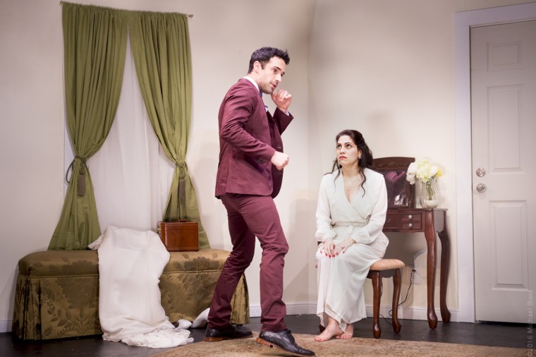 James Padric (Jake) helps Vanessa Verduga (Sara) calm down in in Implications of Cohabitation.