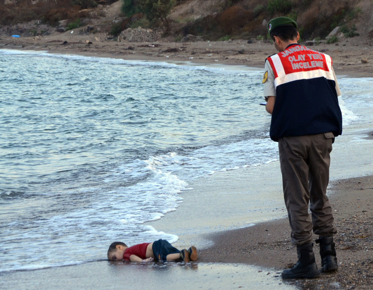 Image: Aylan Kurdi's body on a beach near Bodrum, Turkey, on Sept. 2, 2015