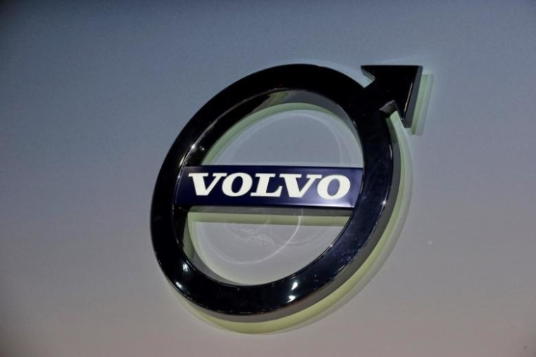 The Volvo logo is seen during the media preview of the 2016 New York International Auto Show in Manhattan