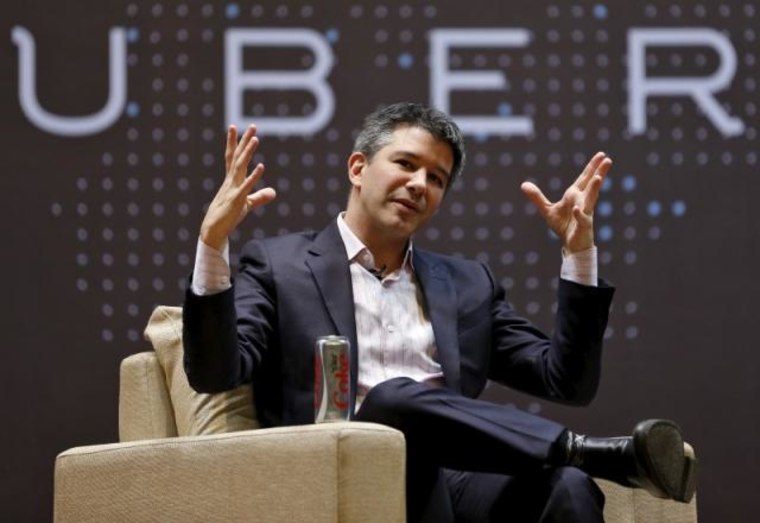 File photo of Uber CEO Kalanick speaking to students during an interaction at IIT campus in Mumbai