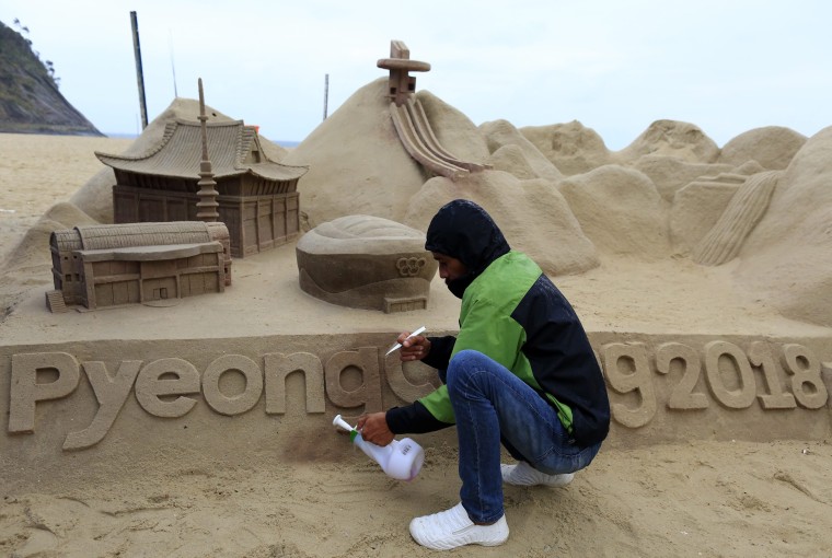 Image: PyeongChang sand sculpture on Copacabana Beach in Rio de Janeiro on Aug. 10, 2016