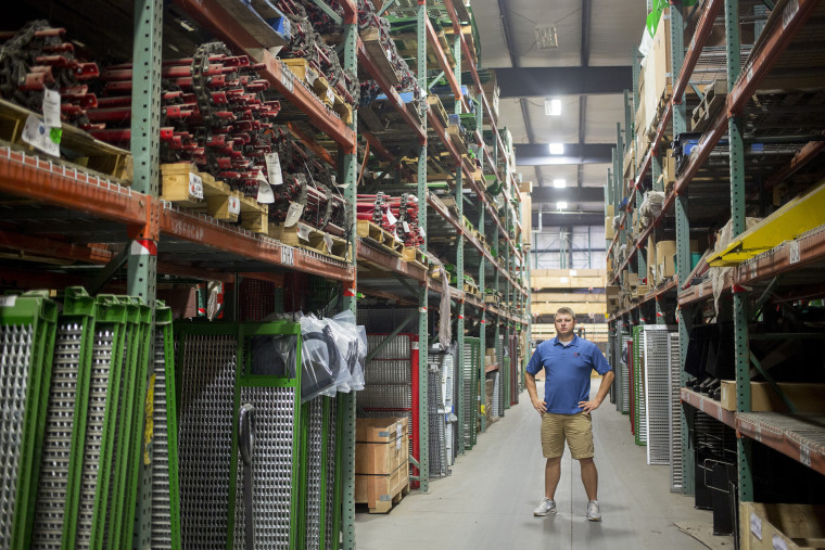 Kenny Roelofsen in the warehouse at Abilene Machine in Solomon, Kansas, on August 11, 2016.