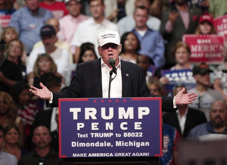 Image: GOP Presidential Candidate Donald Trump Campaigns In Dimondale, Michigan
