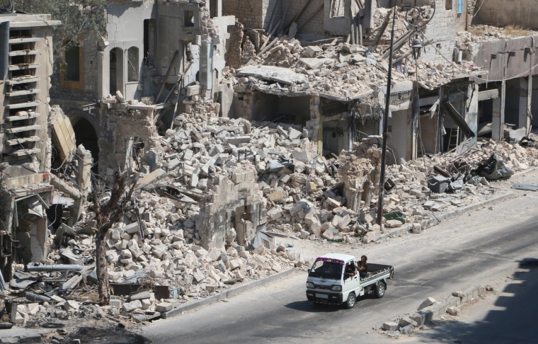 Image: Damaged buildings in the rebel-held Bab al-Hadid area of Aleppo on Aug. 18, 2016