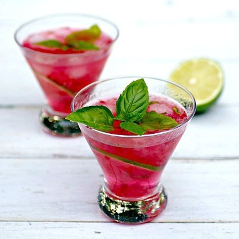 Raspberry lime basil gin cocktail