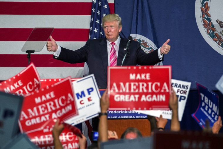 Image: Republican presidential nominee Donald Trump delivers remarks at a campaign rally in Fredericksburg, VA