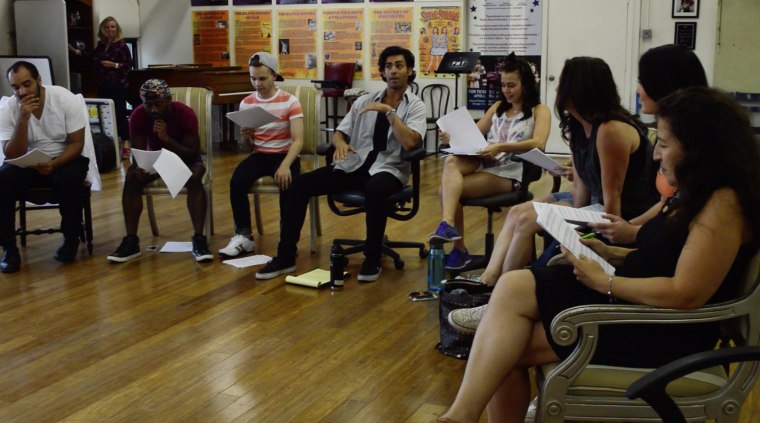 Porchlight Music Theatre’s In The Heights cast at a recent rehearsal.