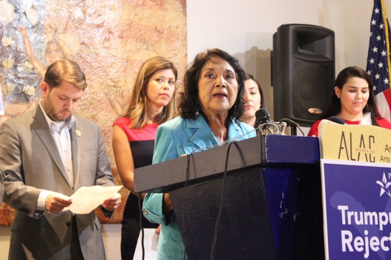 Dolores Huerta spoke Thursday in Phoenix as part of a campaign denouncing Trump and "Trumpublicans," GOP candidates and leaders who support Trump.