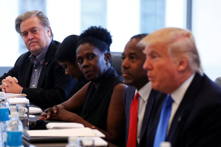 Image: Bannon CEO of Republican presidential nominee Trump's campaign is pictured during a round table with the Republican Leadership Initiative at Trump Tower in the Manhattan borough of New York