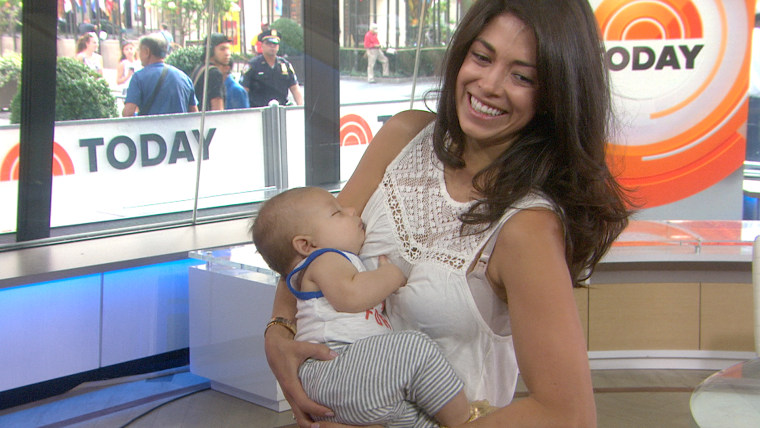 Michael Phelps' fiancee Nicole Johnson holds their infant son, Boomer, on TODAY.