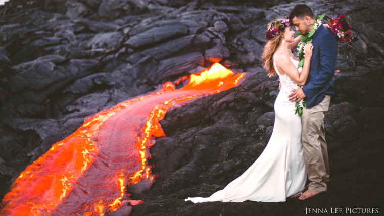 Adventurous Couple Takes Wedding Pics On Volcano With Molten Lava