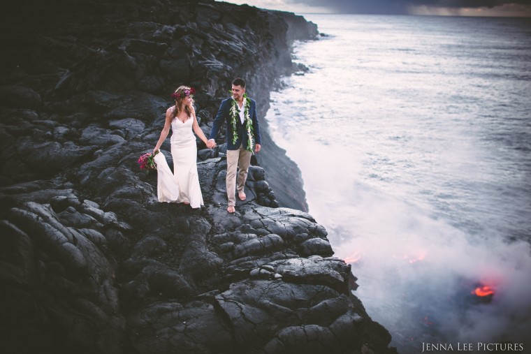 Lauren and Alex Michaels photographed on an active volcano by Jenna Lee