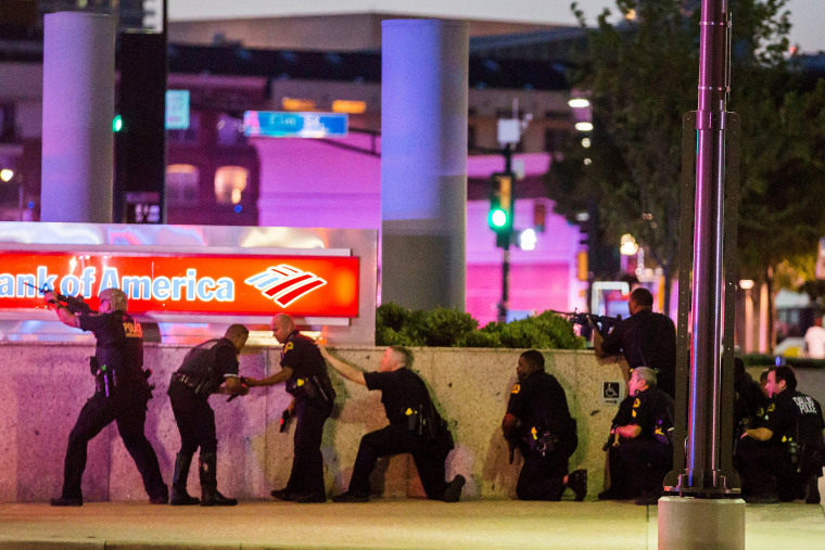 Image: Dallas Police respond after shots were fired at a Black Lives Matter rally in downtown Dallas