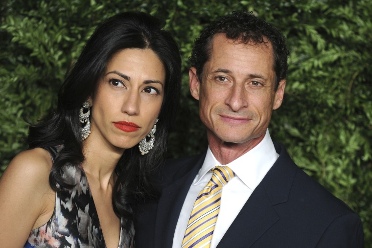 Huma Abedin and Anthony Weiner attend the 12th annual CFDA/Vogue Fashion Fund Awards at Spring Studios on Nov. 2, 2015 in New York.