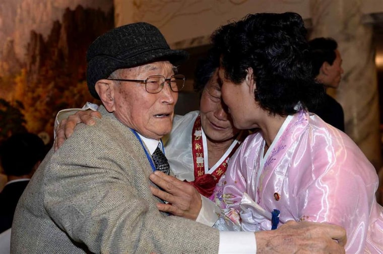 Ryu Young-Shik, left, 92, meets with his North Korean relatives.