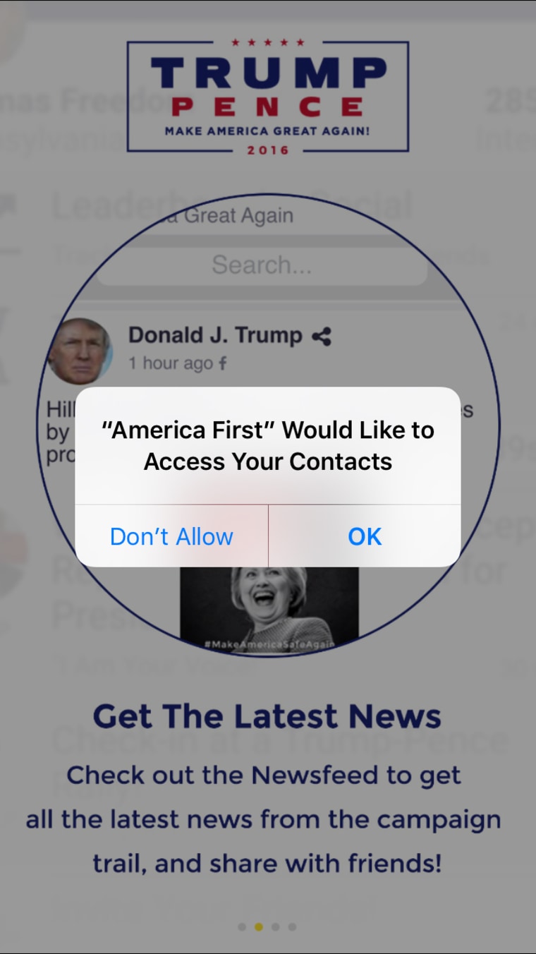 Trump's new "America First" app pulls information from users' address books.