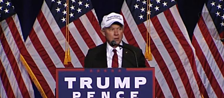 Trump supporter Jeff Sessions wears a hat that read "Make Mexico great again also."