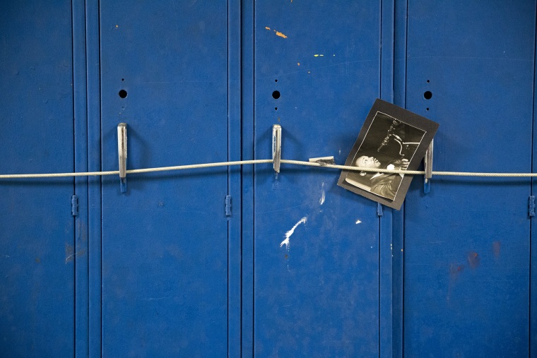 Lockers are wired shut in the mostly abandoned Drew High School building in Mississippi, which was closed in 2010.