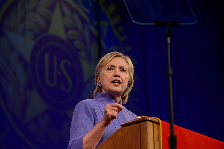Image: Democratic presidential nominee Hillary Clinton addresses the National Convention of the American Legion in Cincinnati