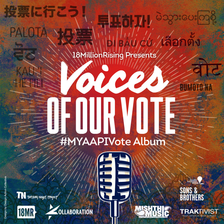 Cover of 18MillionRising's "Voices of Our Vote" compilation album featuring 32 tracks from API musicians from all over the U.S.