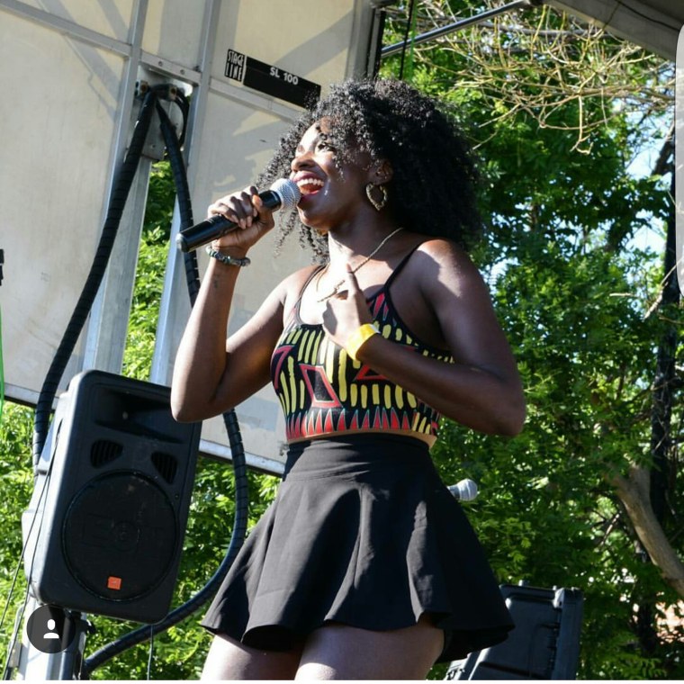 Shakira Marshall performs her song 'This is my country' at the Guyana Unity Concert in Brooklyn, NY. The song won Marshall first place in the Guyana Golden Jubilee Theme Song Competition.