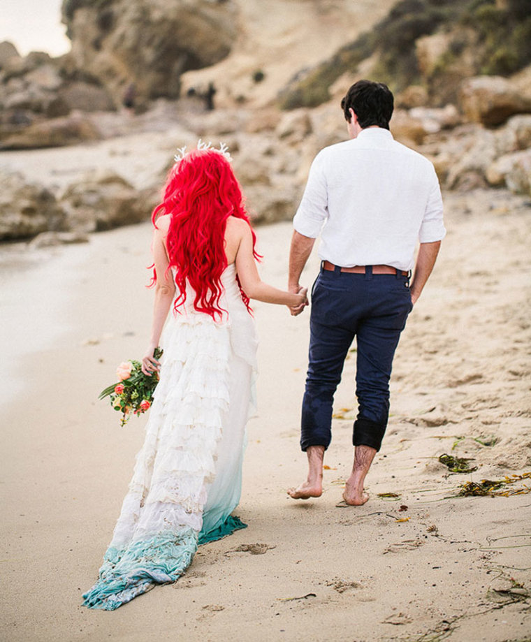 dip-dye wedding dress, Little Mermaid, Ariel and Eric, Disney, Disney wedding