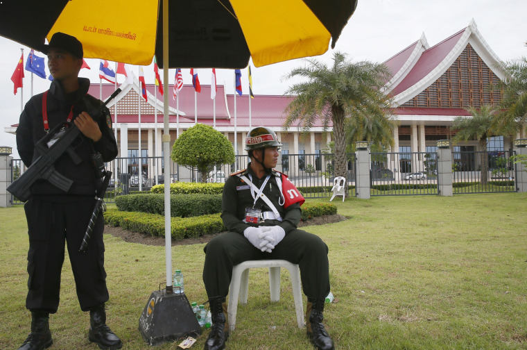 Image: Laotian soldiers guard the National Convention Center