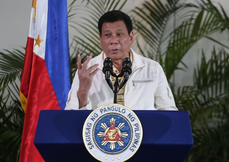 Image: Duterte gives a news conference in Davao City, Philippines prior to his departure for Laos.