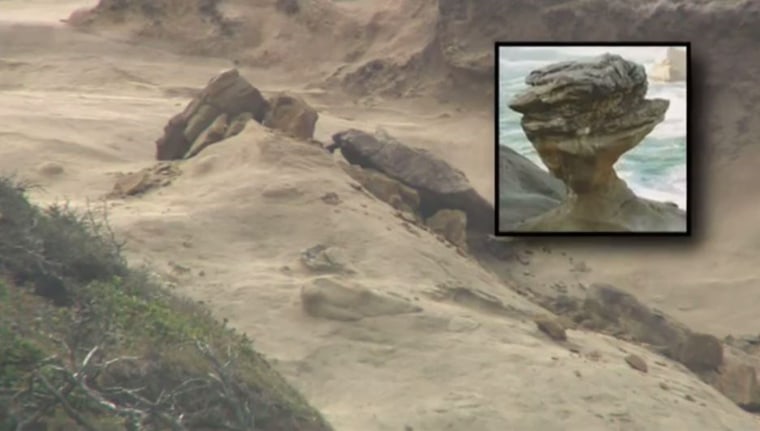 Vandals toppled the iconic pedestal rock at Cape Kiwanda.