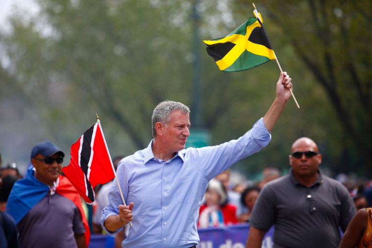 Image: New York Mayor Bill de Blasio marches during the West Indian Day Parade in the Brooklyn borough of New York