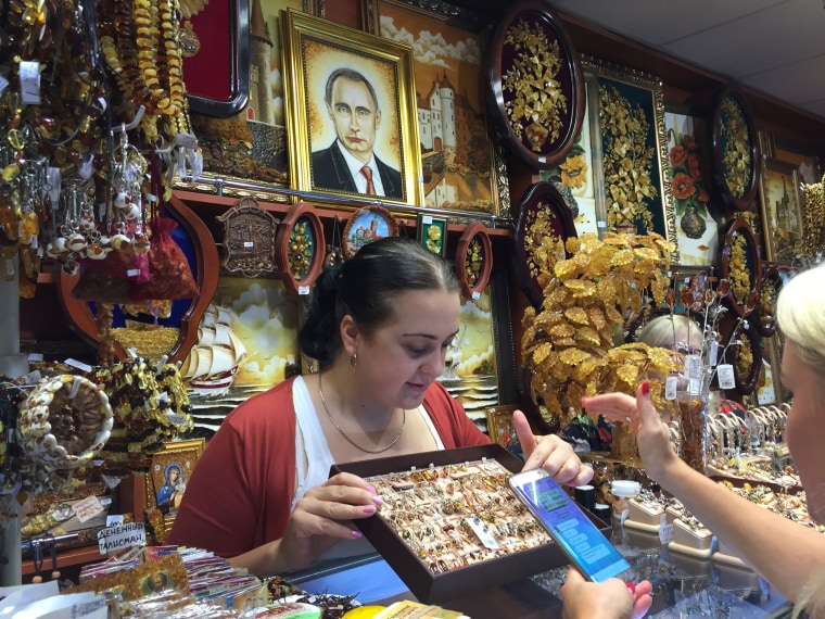 Image: Amber jewelry at kiosk near Kaliningrad, Russia