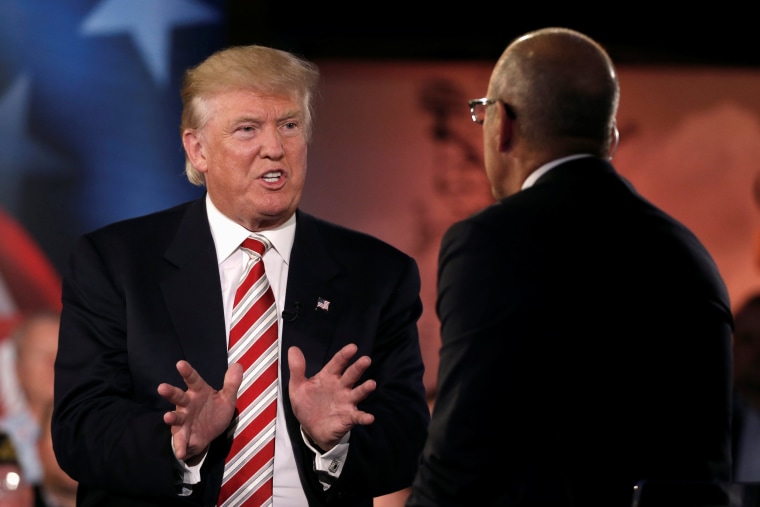 Image: Republican presidential nominee Donald Trump speaks to Matt Lauer during the Commander in Chief Forum in Manhattan
