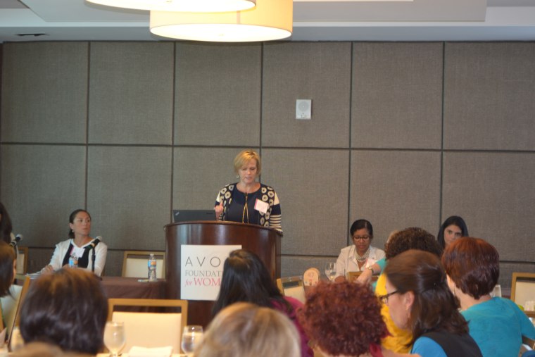 Cheryl Heinonen, President of the Avon Foundation for Women, speaks about breast cancer mortality among Hispanic women at their Breast Cancer Forum in Miami.