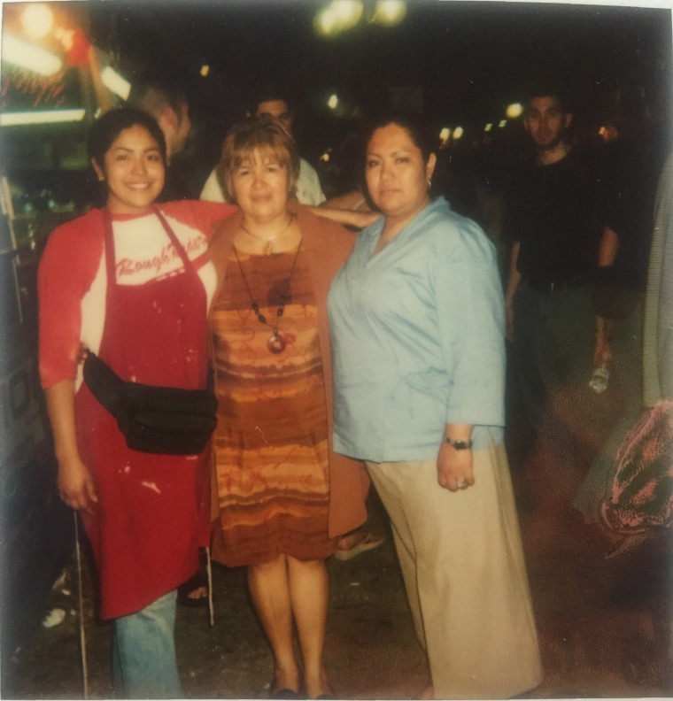 Left to right: Photo of Julissa Arce, her mother and sister when she worked at a funnel cake stand in high school.