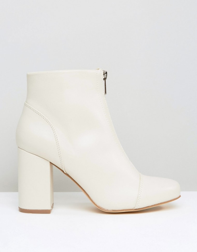 New Look front zip white patent leather ankle boots