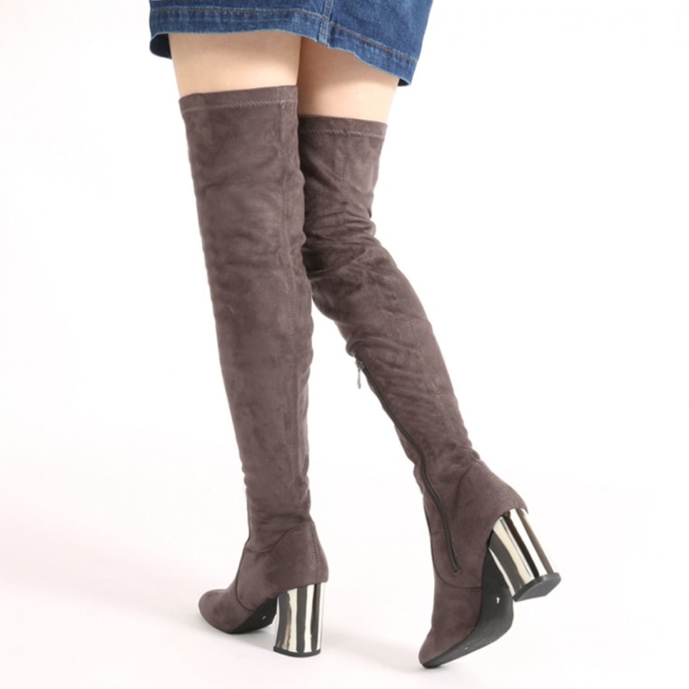 Knee high grey faux suede boots