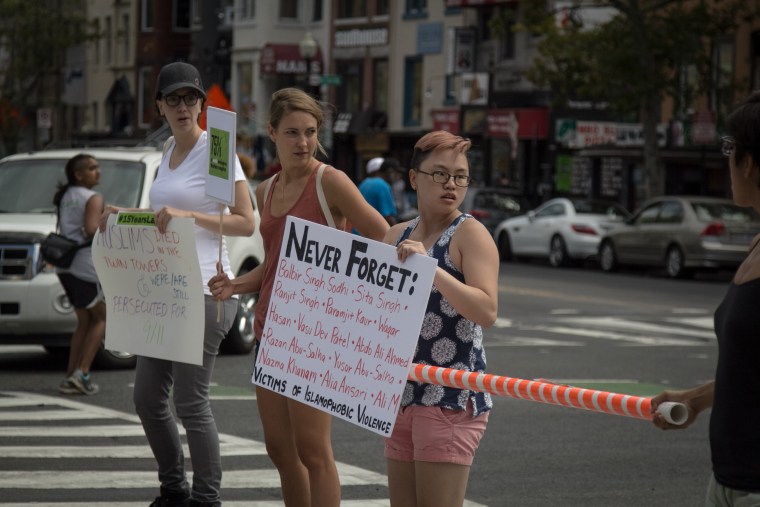 Organizers with NQAPIA and KhushDC's performative checkpoint action on the 15th anniversary of 9/11.