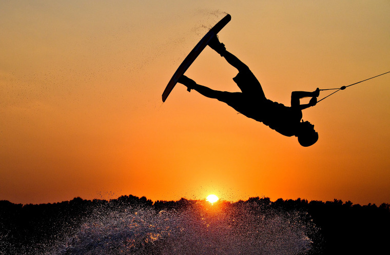 Image: A wakeboarder enjoys the Summer evening