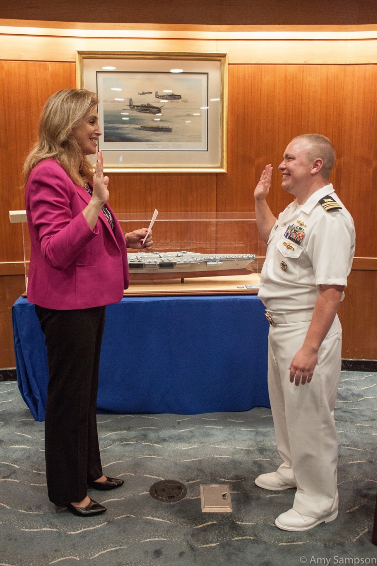 Deputy Assistant Secretary of Defense for Operational Energy Amanda Simpson (left) and Navy Lt. Cdr. Blake Dremann  (right)