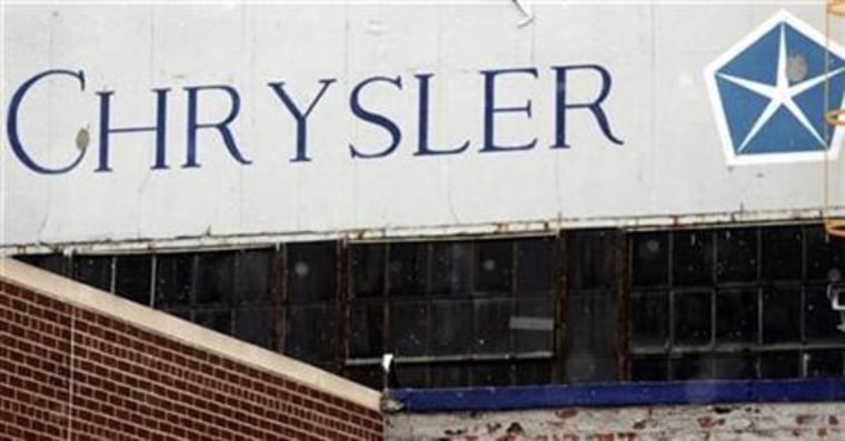 A Chrysler sign is seen on the front of Chrysler's Detroit Axle Plant in Detroit