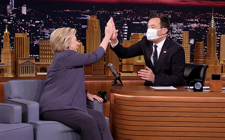 Jimmy Fallon Welcomes Clinton — Wearing a Surgical Mask