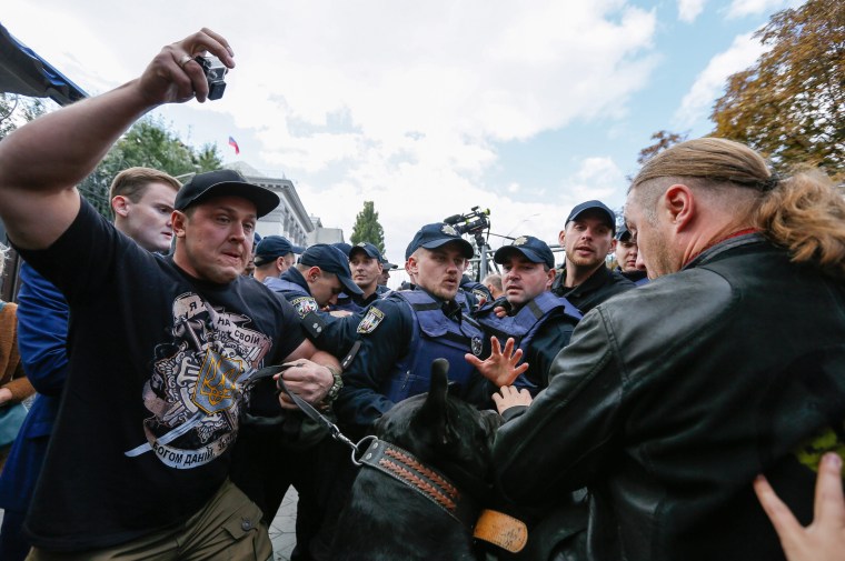 Image: Ukrainian activists protest against Russian parliamentary elections in Kiev