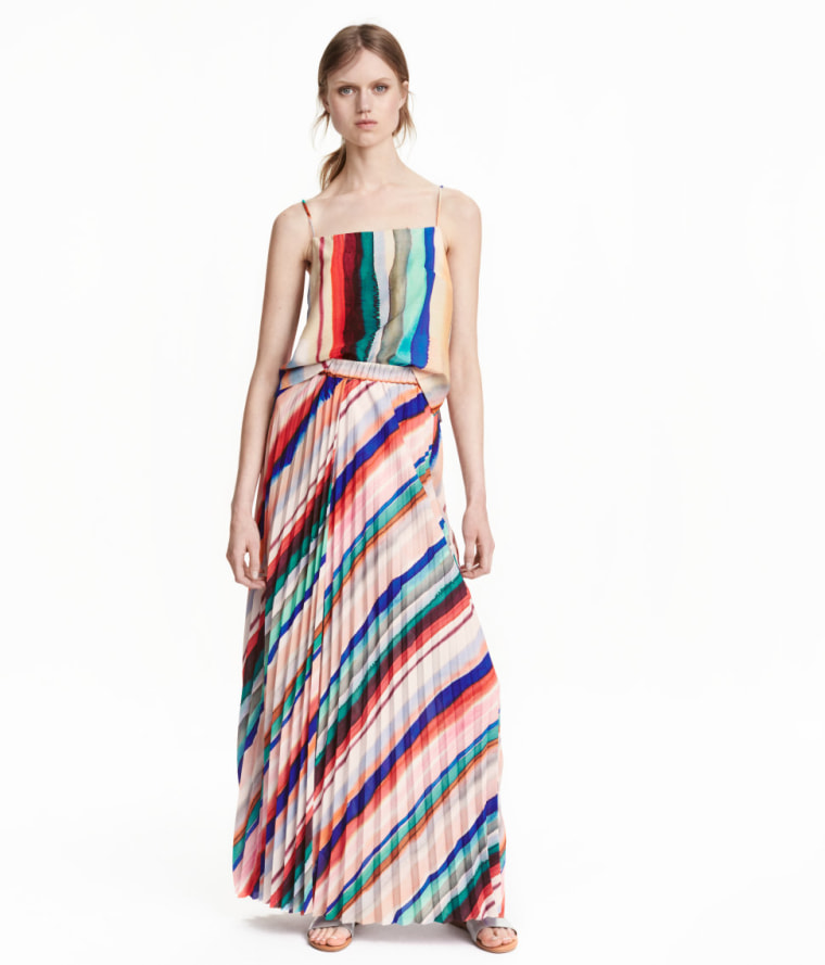 H&amp;M striped pleated maxi skirt