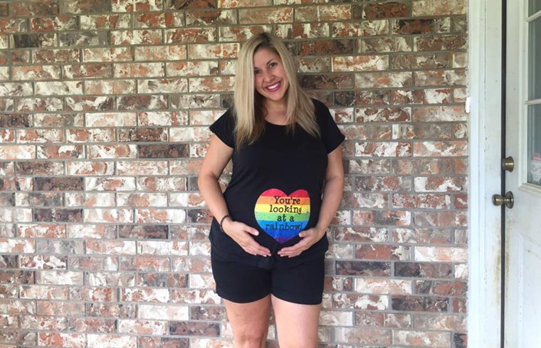 Autumn Tolliver Safley, wearing her 'rainbow baby' shirt.